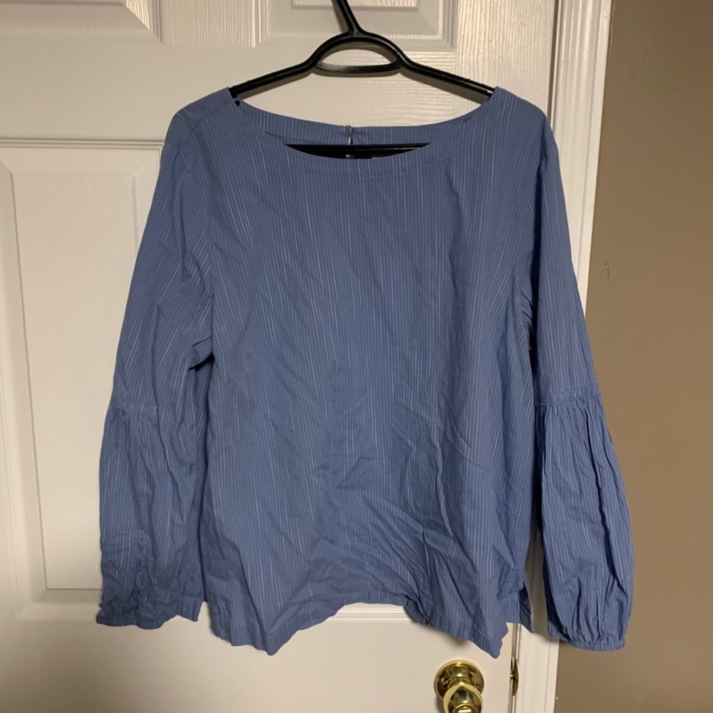 Blue with white stripes balloon sleeve top